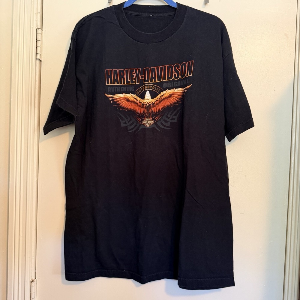 Harley Davidson Men's Shirt Burlington NJ Vtg Large Black Double Sided